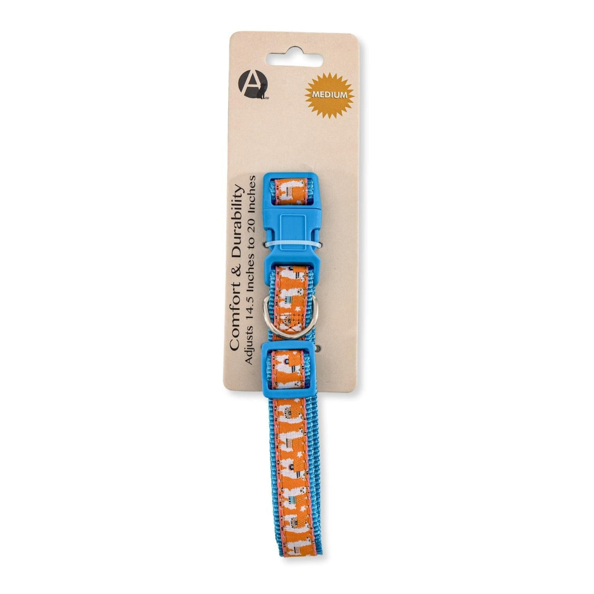 Nylon Dog Collar with Embroidered Llama Design