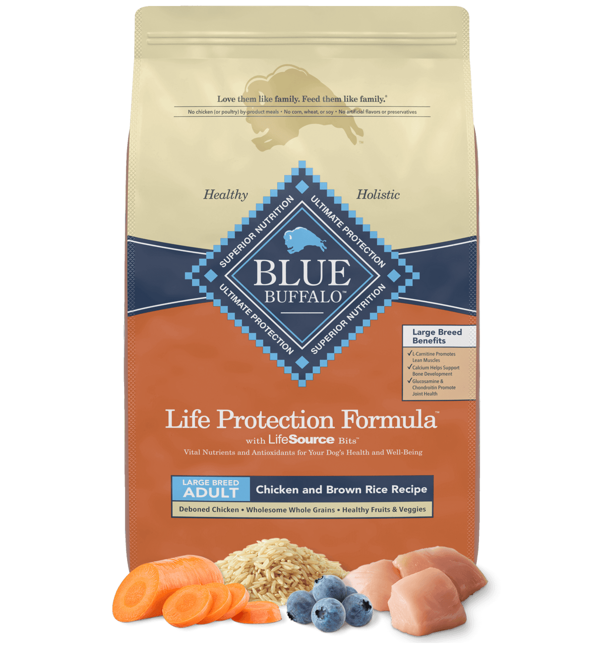 Blue Buffalo Large Breed Adult Chicken and Brown Rice Dry Dog Food - American Bark Bliss