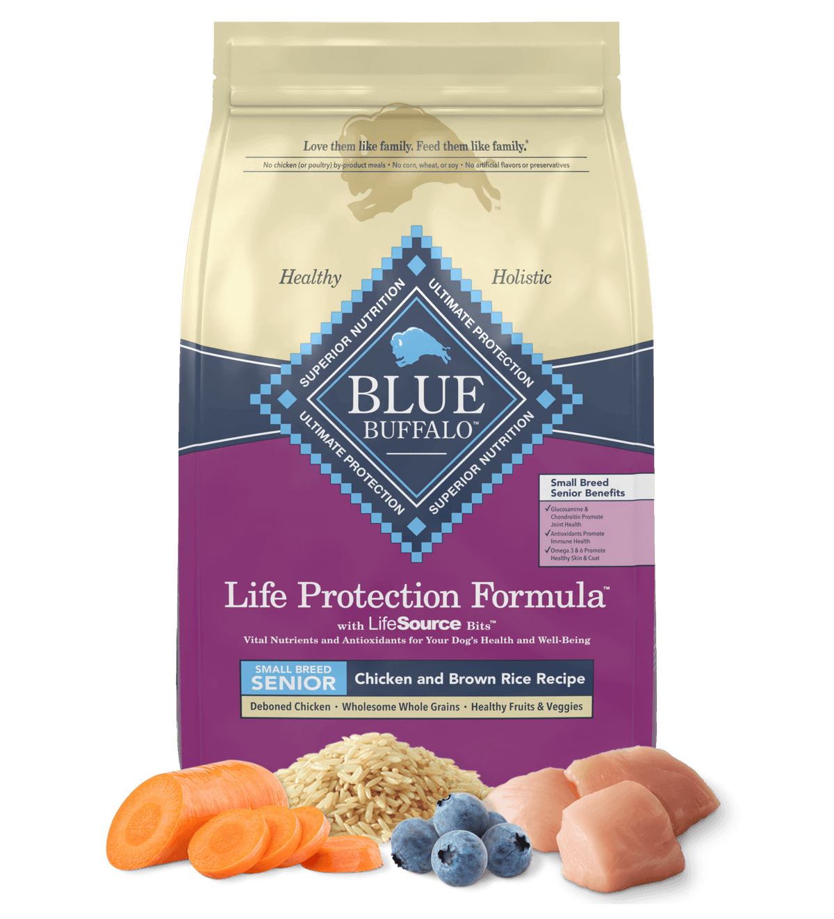 Blue Buffalo Life Protection Formula Senior Small Breed Chicken and Brown Rice Dry Dog Food (5lb) - American Bark Bliss