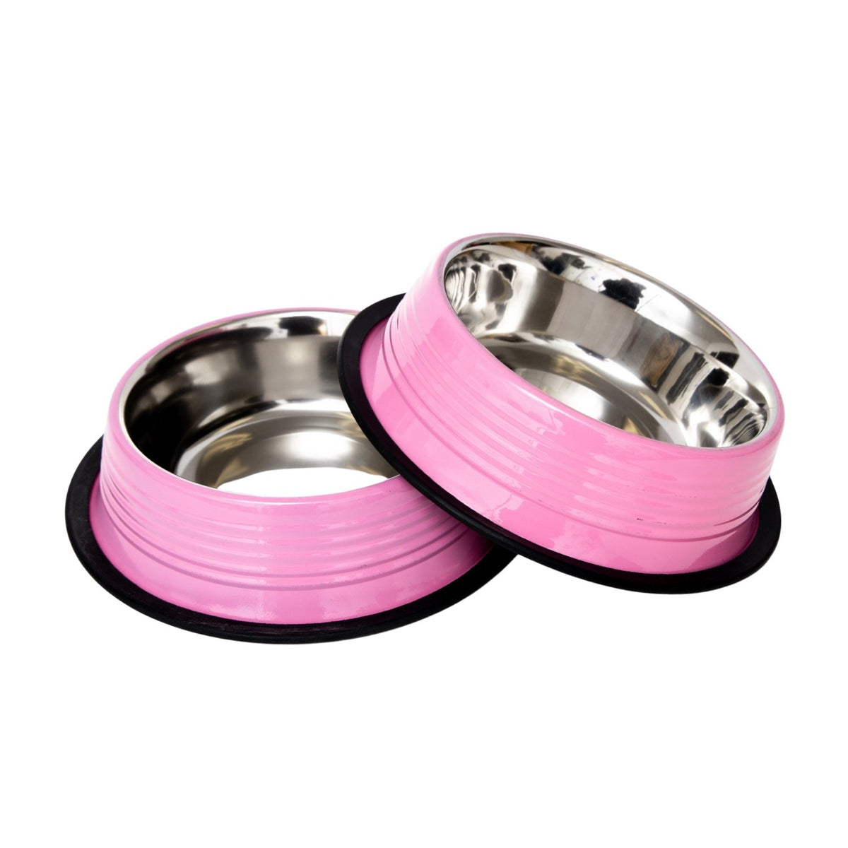 Country Living Ribbed Stainless Steel Dog Bowls, Non-Slip, Set of 2 – Carnation Pink