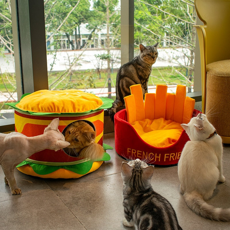 Hamburger Fries Pet Bed for Small Pets - American Bark Bliss