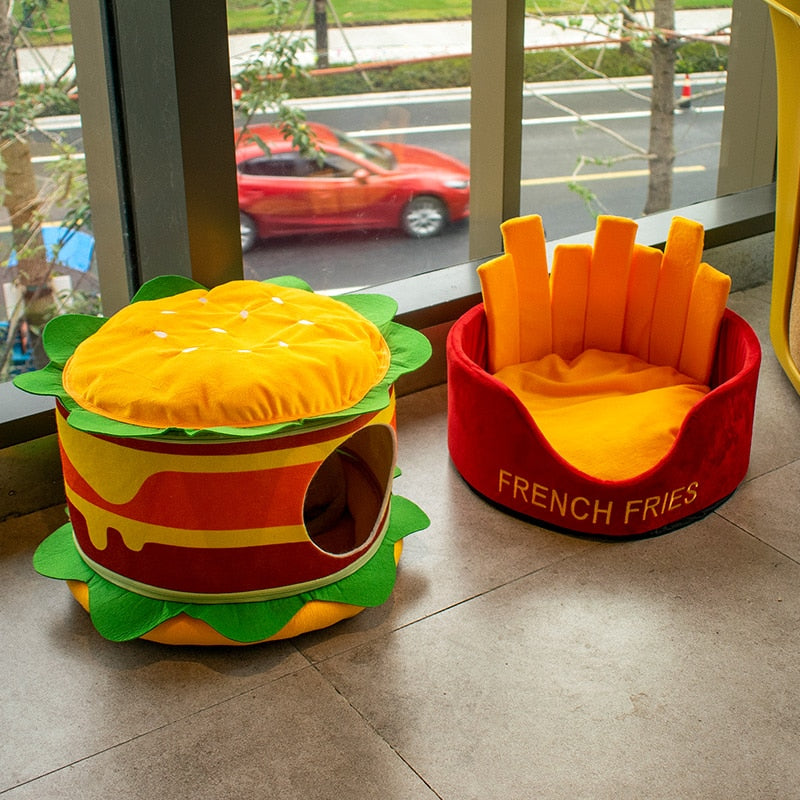 Hamburger Fries Pet Bed for Small Pets - American Bark Bliss