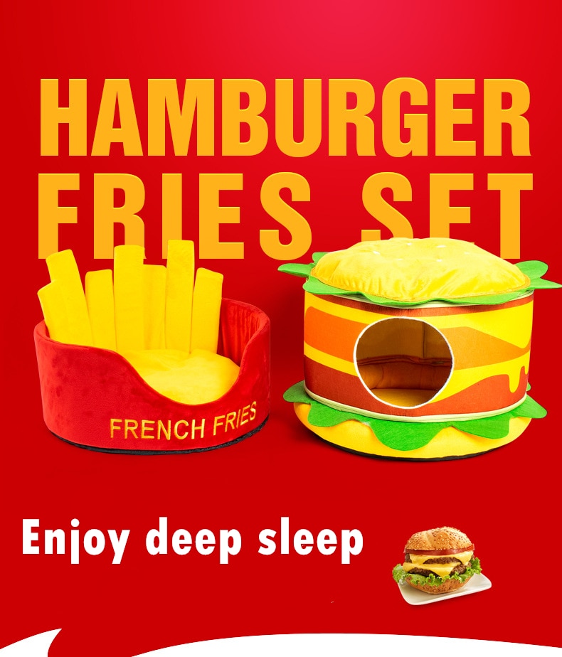 Hamburger Fries Pet Bed for Small Pets - American Bark Bliss