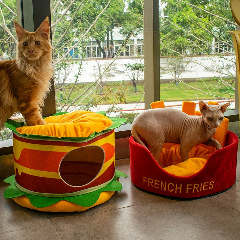 Hamburger Fries Pet Bed for Small Pets - American Bark Bliss