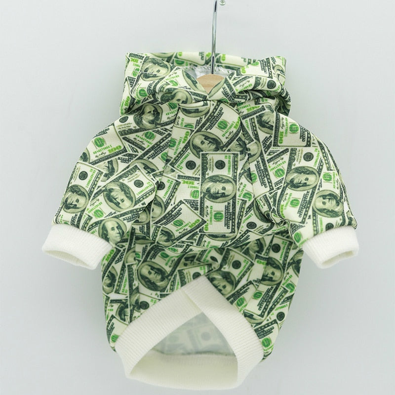 Trendy Money Print Dog Hoodie for Stylish Pets - American Bark Bliss