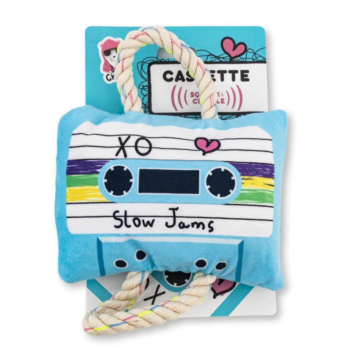 Retro Cassette Tape Plush Dog Toy with Squeaker & Crinkle Paper