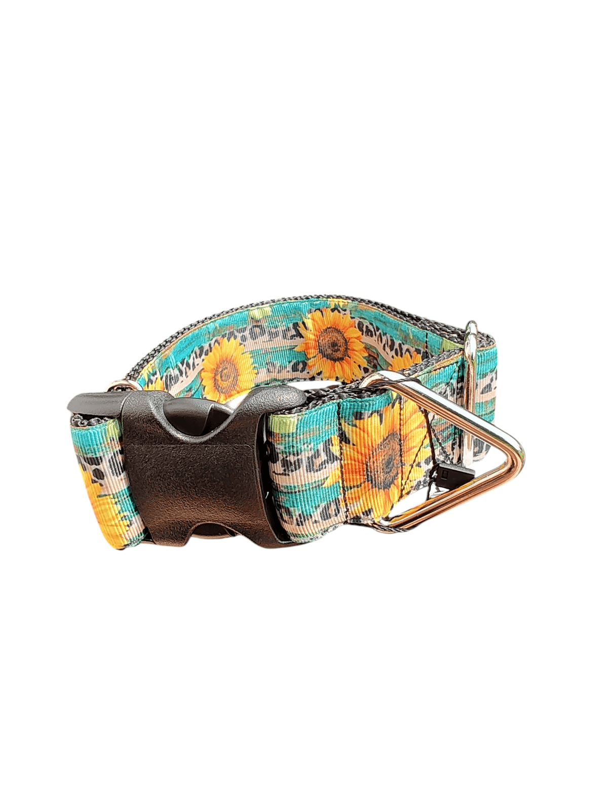 1.5" Wide Sunflowers and Leopard Print Nylon Dog Collar - American Bark Bliss