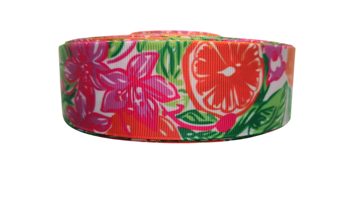 1.5" Wide Citrus and Flowers Nylon Dog Collar - American Bark Bliss
