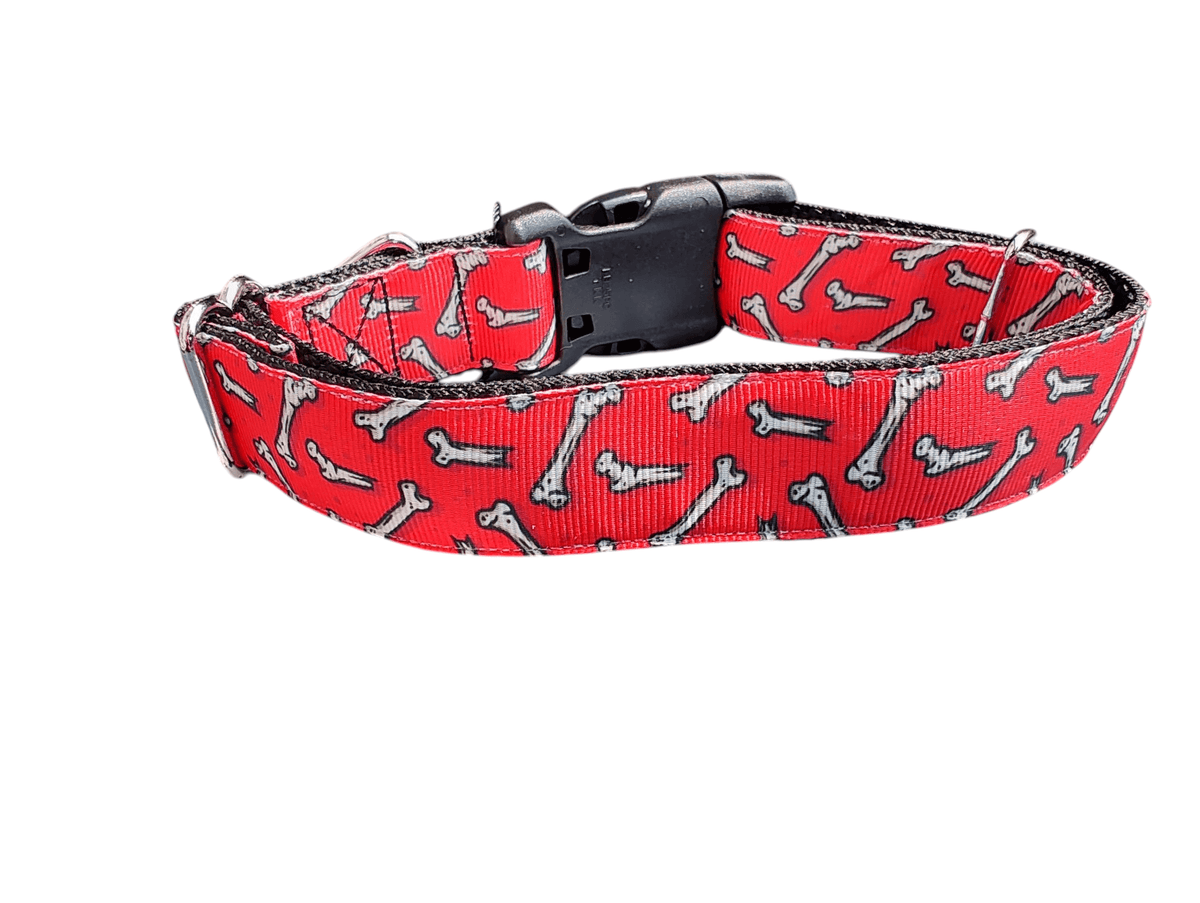 Bones Red Nylon Dog Collar - American Bark Bliss