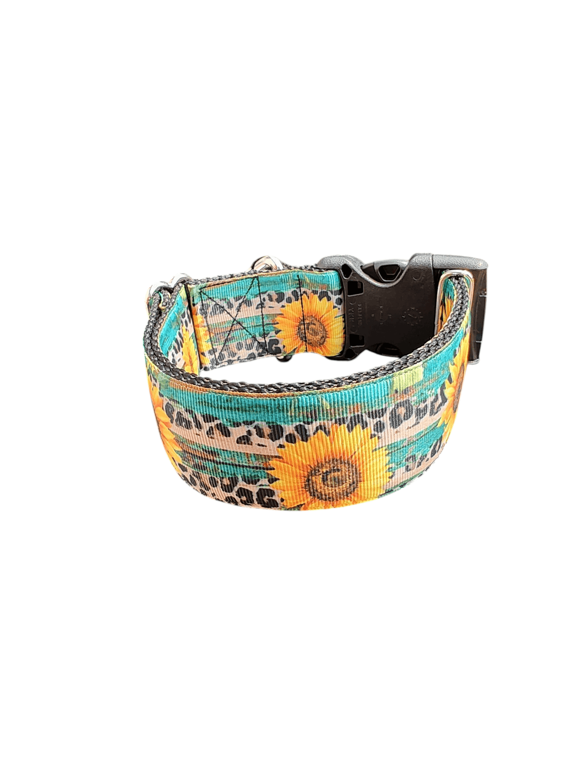 1.5" Wide Sunflowers and Leopard Print Nylon Dog Collar - American Bark Bliss