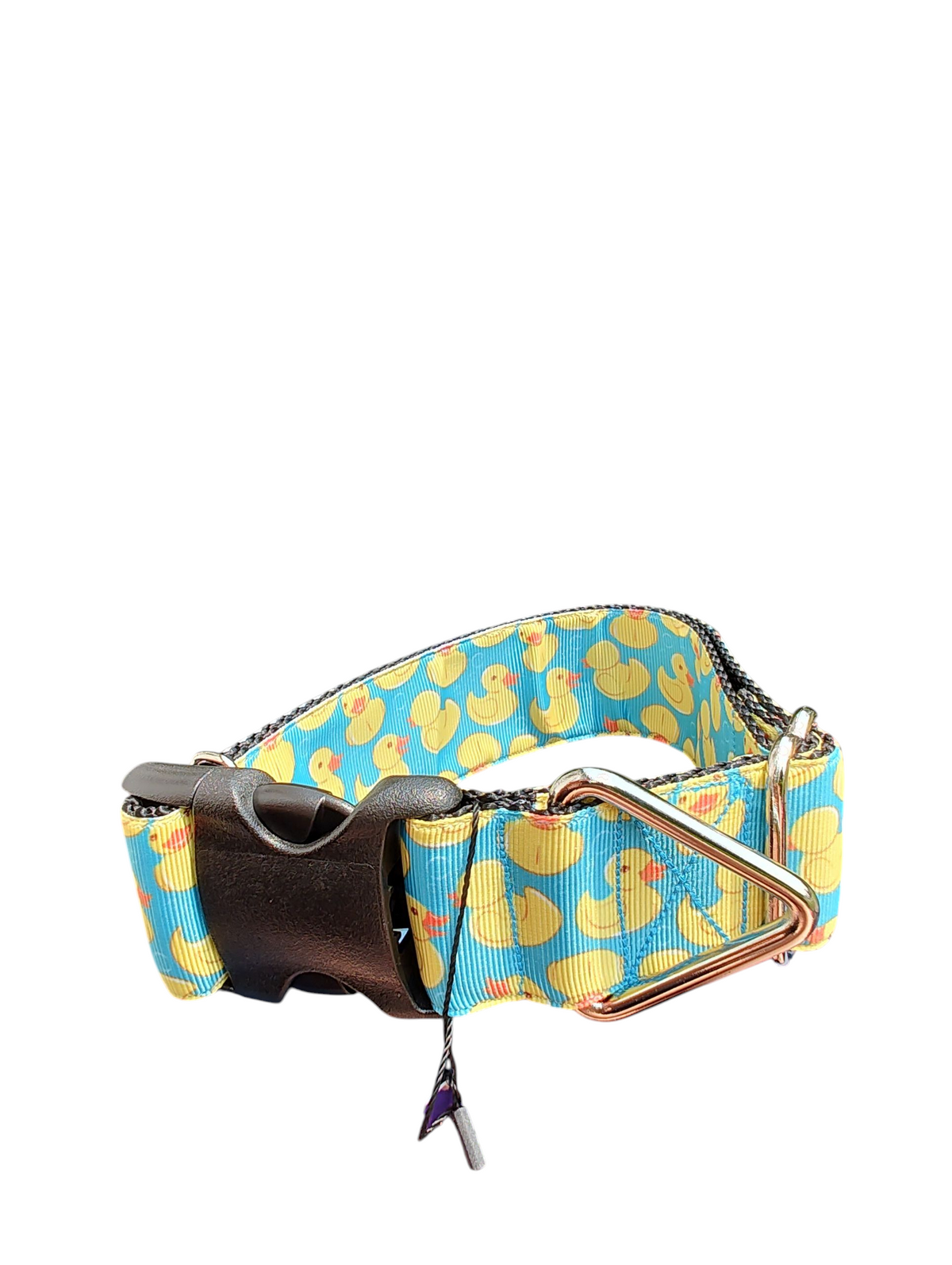 1.5" Wide Teal Rubber Duckies Nylon Dog Collar - American Bark Bliss