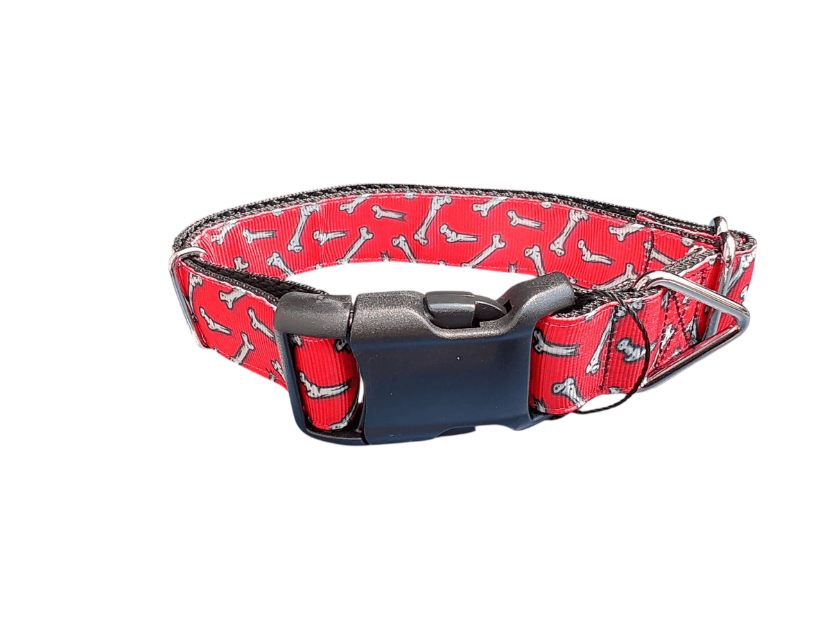 Bones Red Nylon Dog Collar - American Bark Bliss