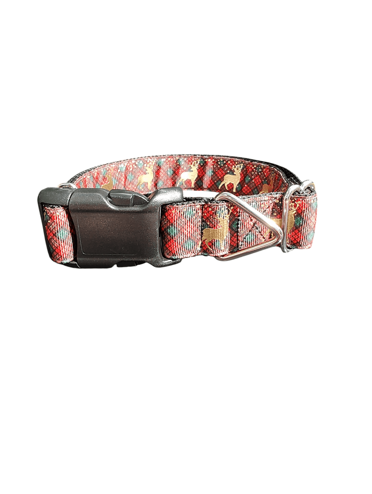 Red and Green Plaid Deer Nylon Dog Collar - American Bark Bliss