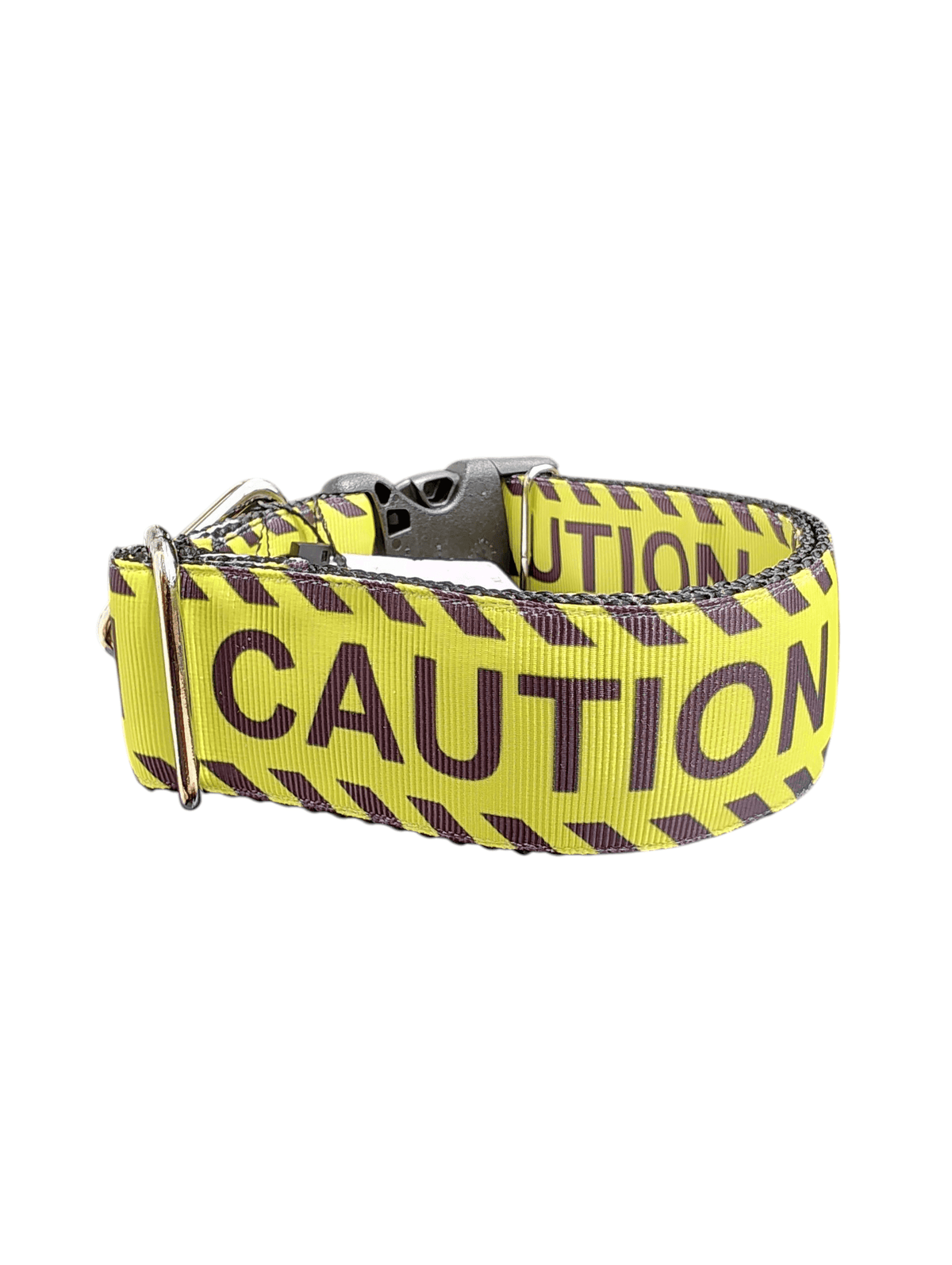 1.5" Wide Caution Nylon Dog Collar - American Bark Bliss