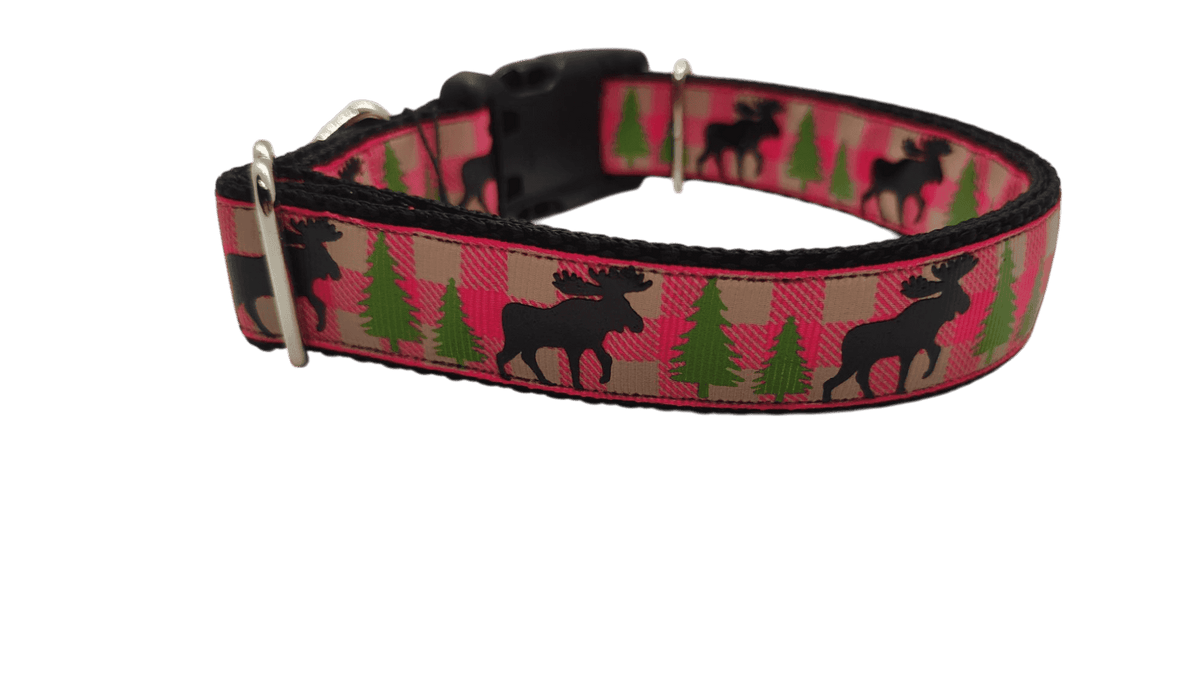 Pink Moose Nylon Dog Collar - American Bark Bliss