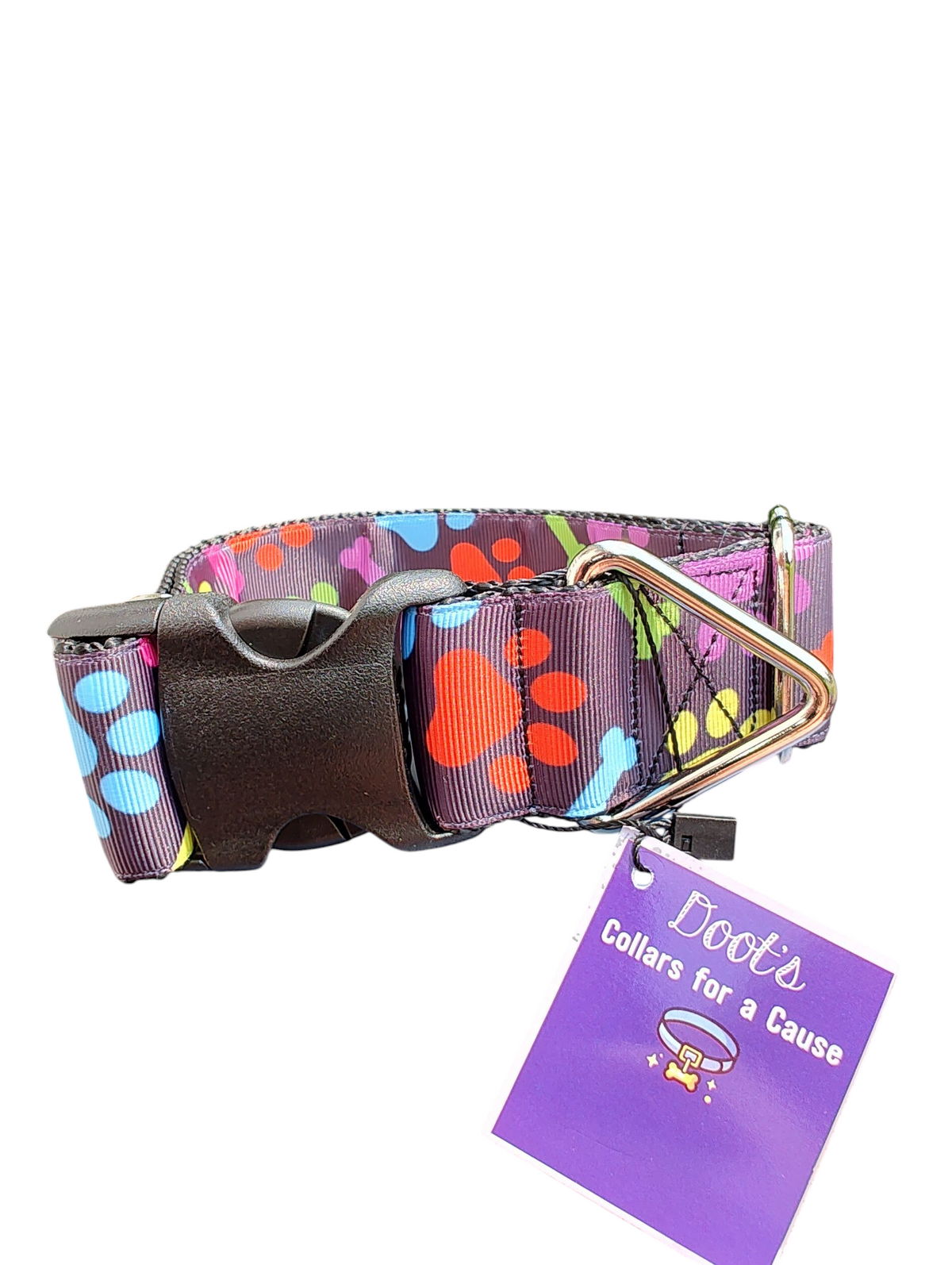 1.5" Wide Rainbow Bones and Pawprints Nylon Dog Collar - American Bark Bliss