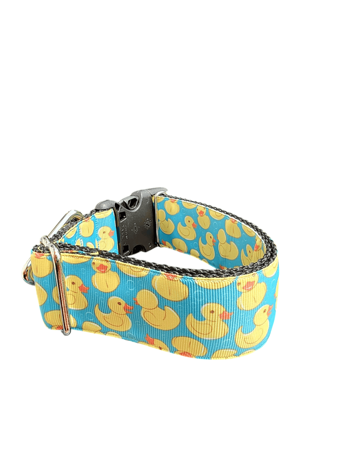 1.5" Wide Teal Rubber Duckies Nylon Dog Collar - American Bark Bliss