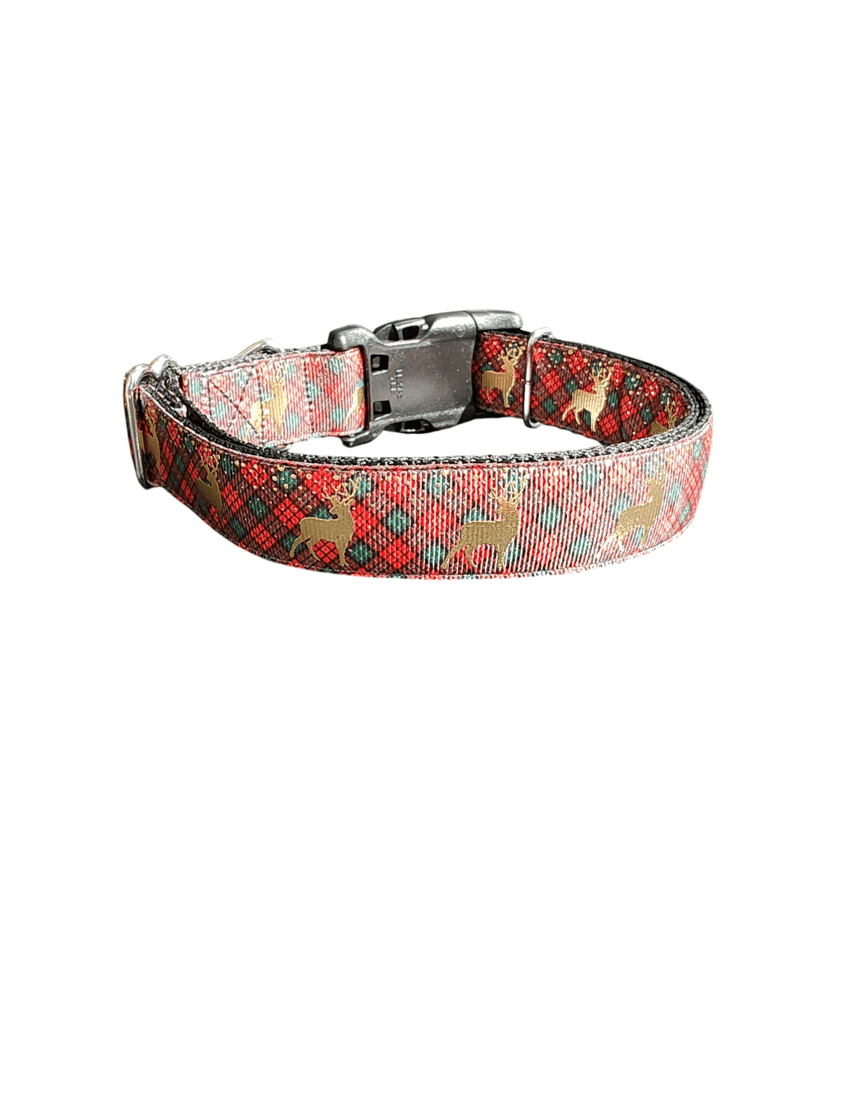 Red and Green Plaid Deer Nylon Dog Collar - American Bark Bliss