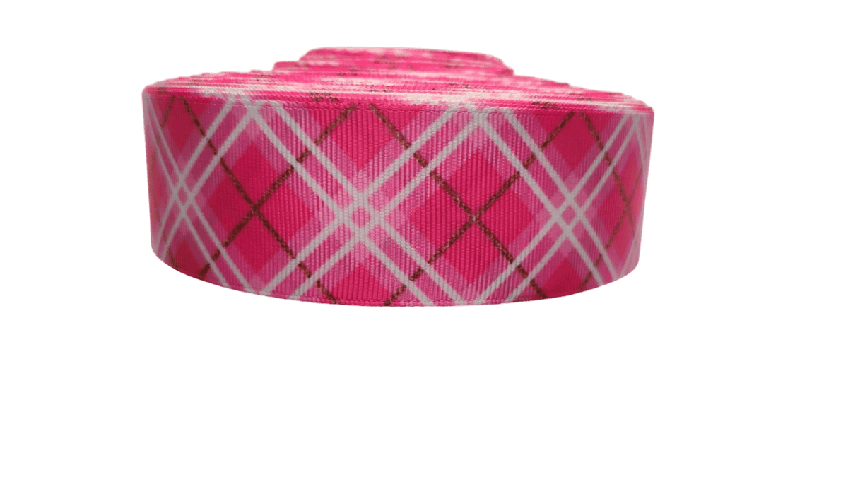 1.5" Wide Pink Plaid Nylon Dog Collar - American Bark Bliss