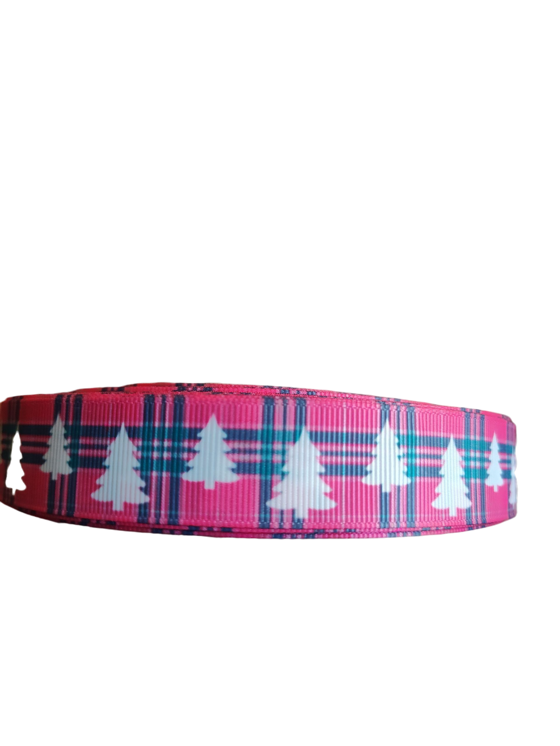 Pink Plaid Trees Nylon Dog Collar Adjustable MD LG XL - American Bark Bliss