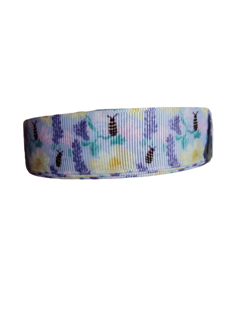 Lavender Bees Nylon Dog Collar One Inch Wide Durable Heavy Duty Made In USA - American Bark Bliss