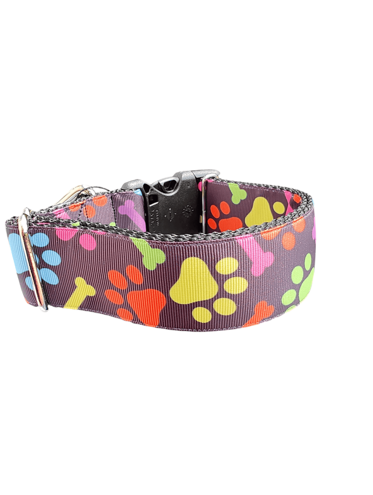 1.5" Wide Rainbow Bones and Pawprints Nylon Dog Collar - American Bark Bliss
