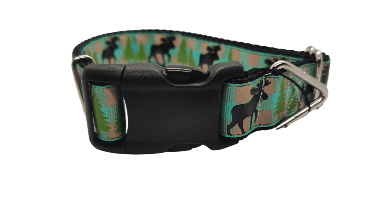 Teal Moose Nylon Dog Collar - American Bark Bliss