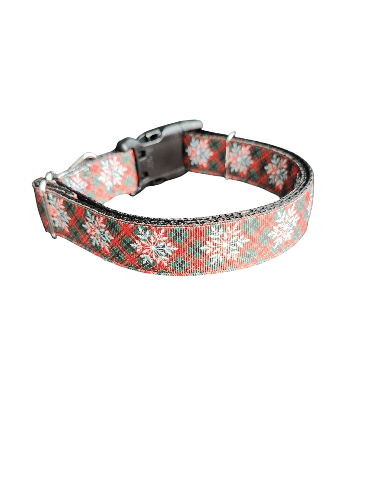 Snowflake Tartan Plaid Nylon Dog Collar - American Bark Bliss