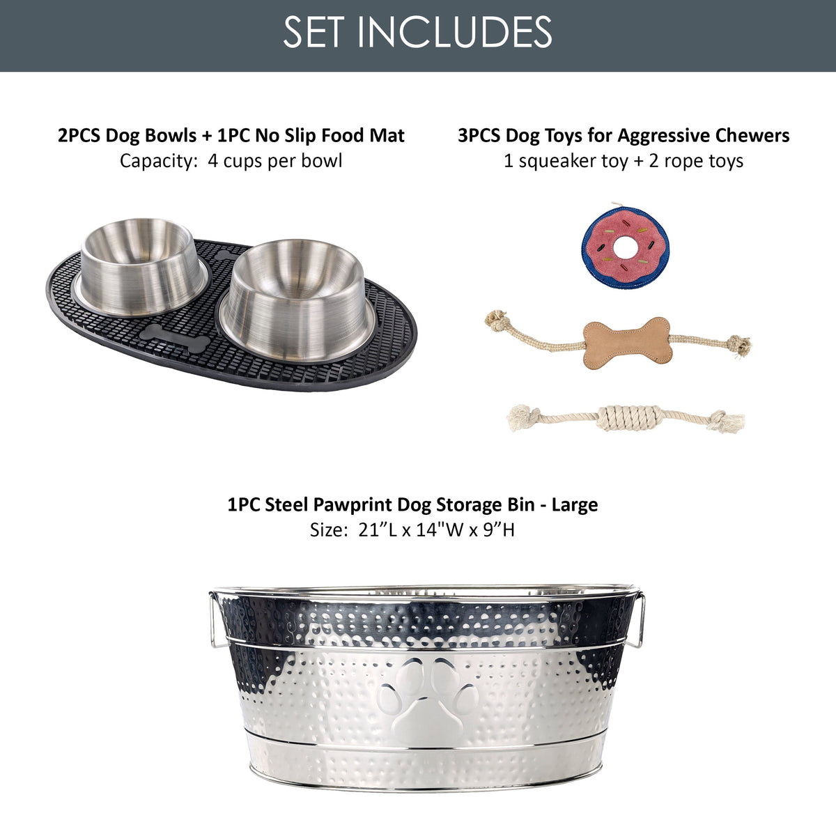 Play & Dine Dog Feeding & Toy Gift Set - Stainless Steel | BREKX