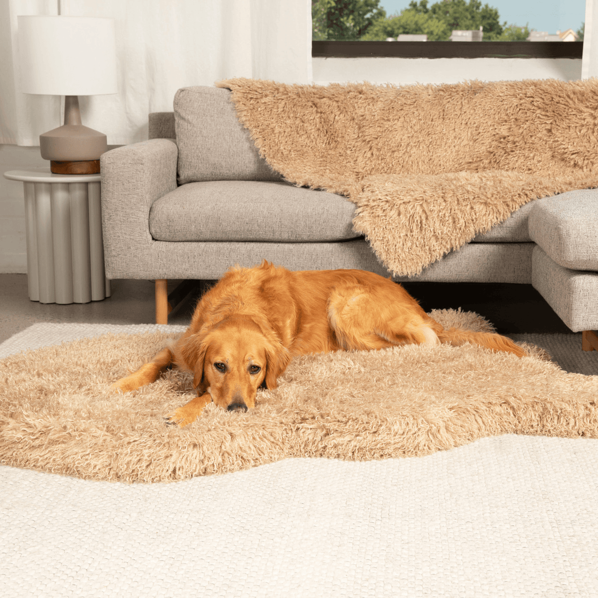 Orthopedic Faux Fur Dog Bed - Plush Sheep Tan - American Bark Bliss