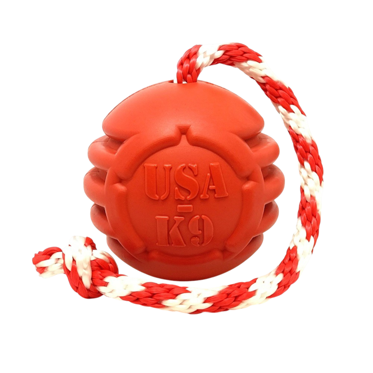 USA-K9 Stars and Stripes Ultra-Durable Durable Rubber Chew Toy, Reward Toy, Tug Toy, and Retrieving Toy - Red - American Bark Bliss