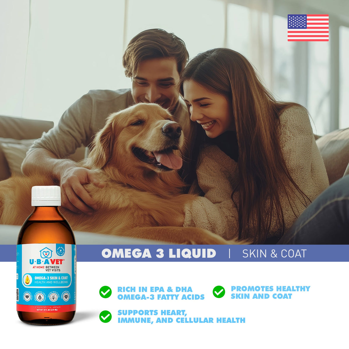 UBAVET Omega-3 Liquid for Dogs & Cats, 8 fl oz