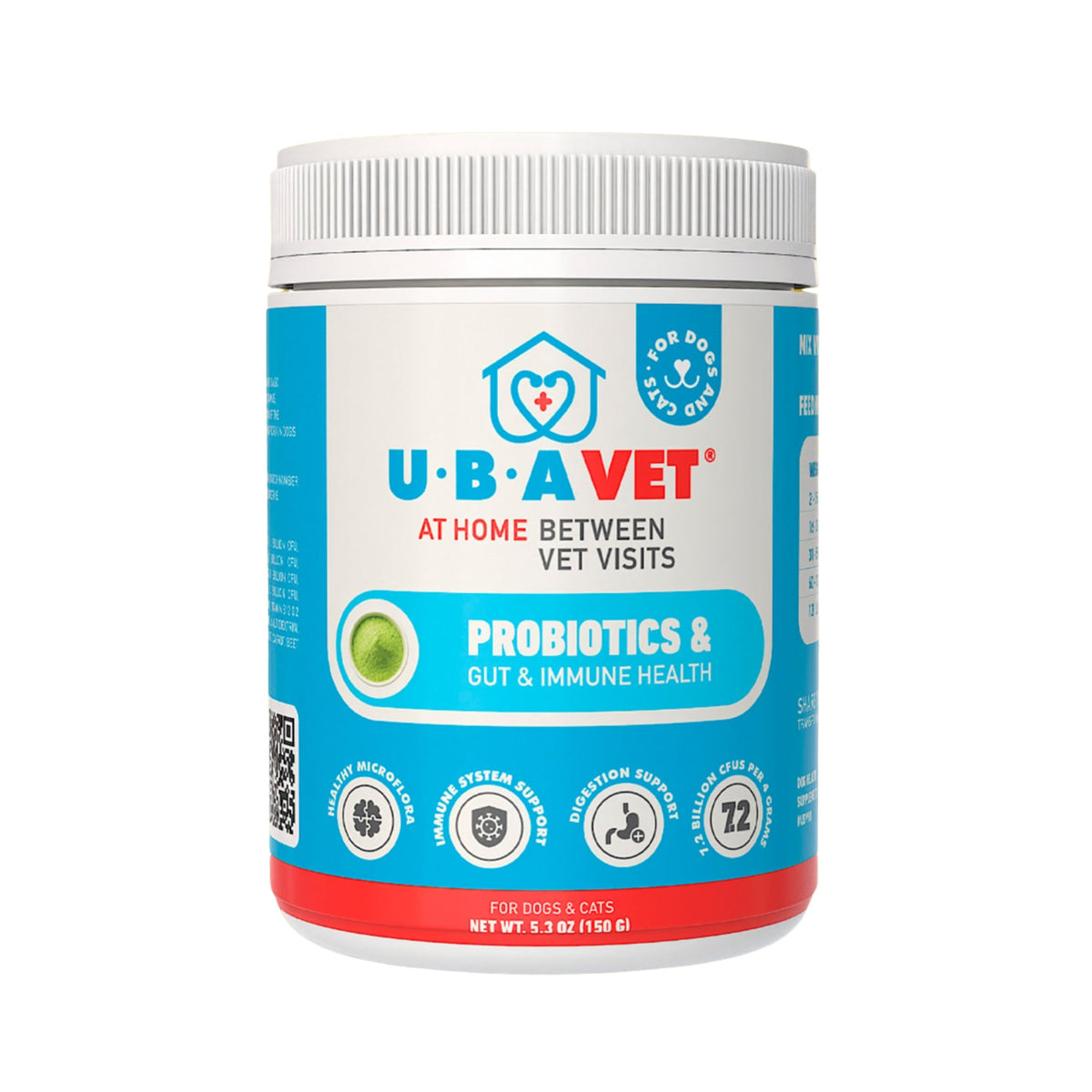 UBAVET Probiotics Gut & Immune Support Powder for Dogs & Cats, 5.3 oz