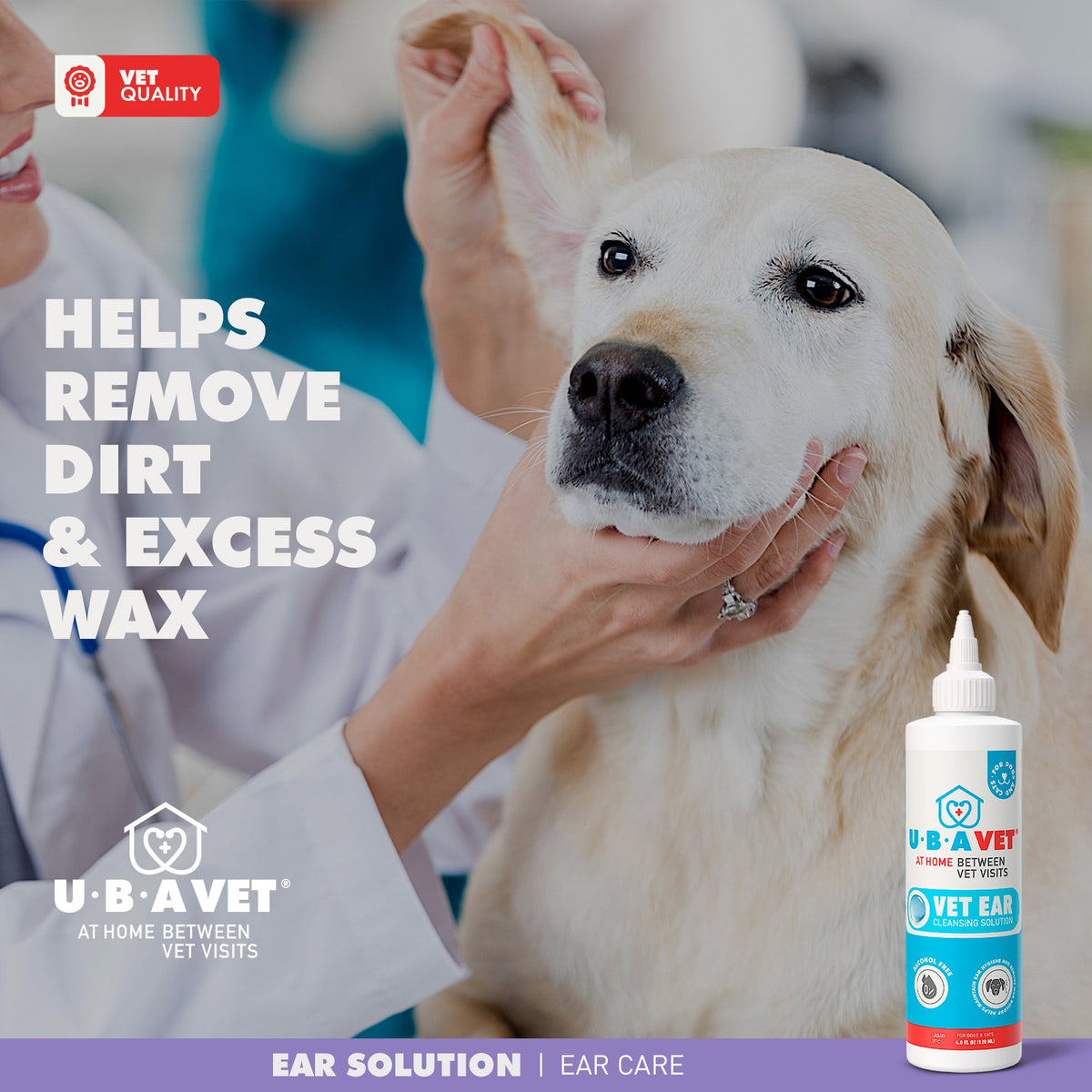 UBAVET Ear Cleansing Solution for Dogs & Cats, 4 fl oz