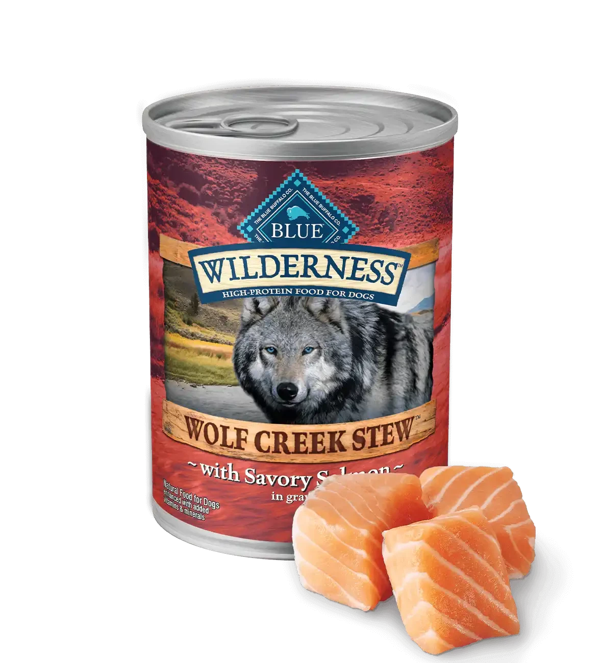 Blue Buffalo Wilderness Wolf Creek Stew Adult Dog Savory Salmon Stew Wet Dog Can (12.5oz) - American Bark Bliss
